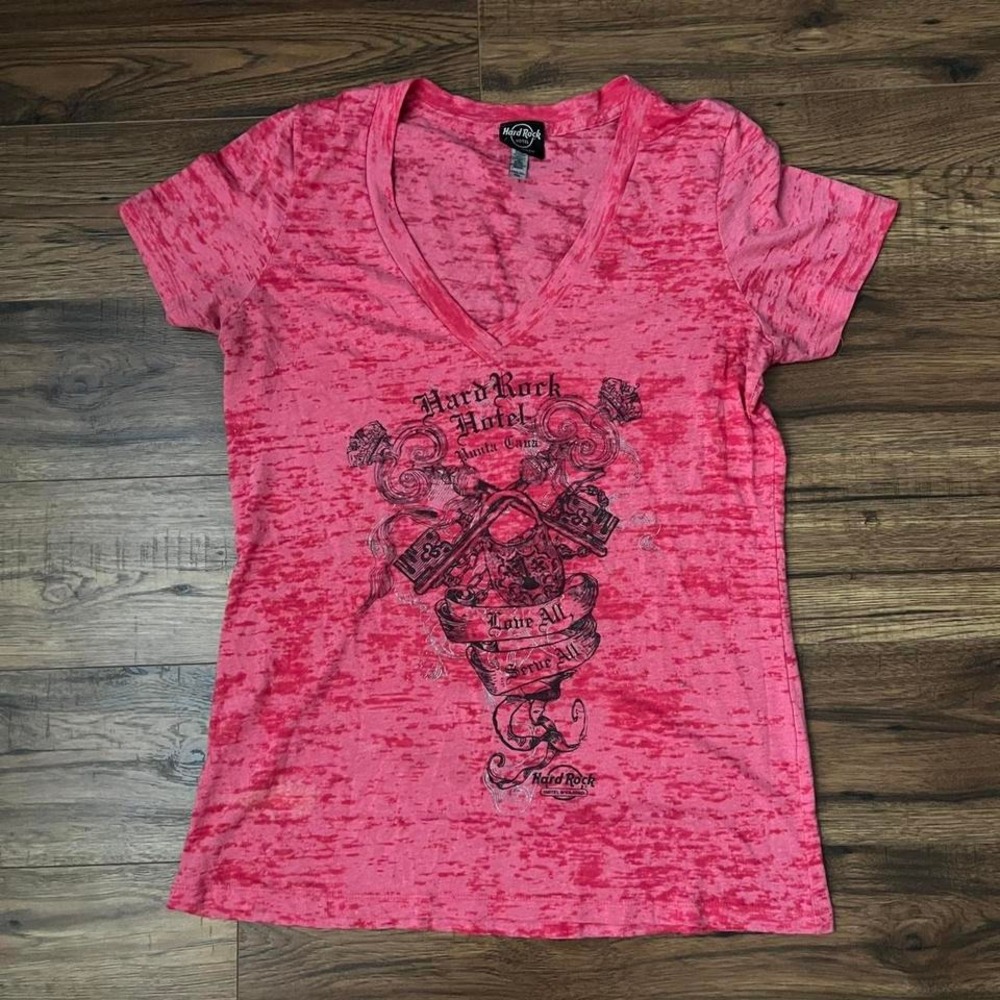 Vintage‎ Y2K Hard Rock Cafe Hot Pink Baby Tee Women XL Streetwear 2000s Grunge